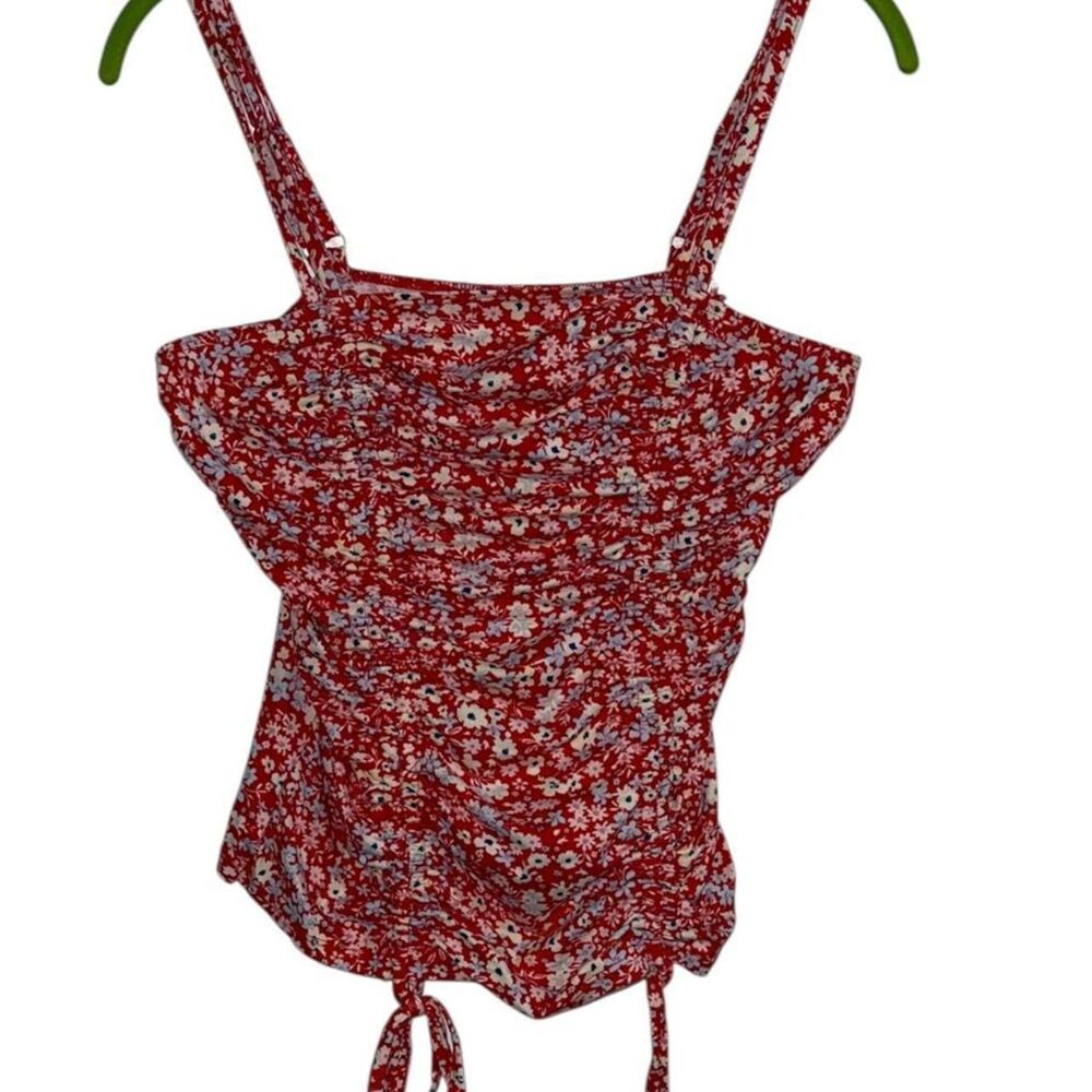 No Boundaries Red Ditsy Floral Cami Sz 6 — Coquette Ruched Tie-Front Top